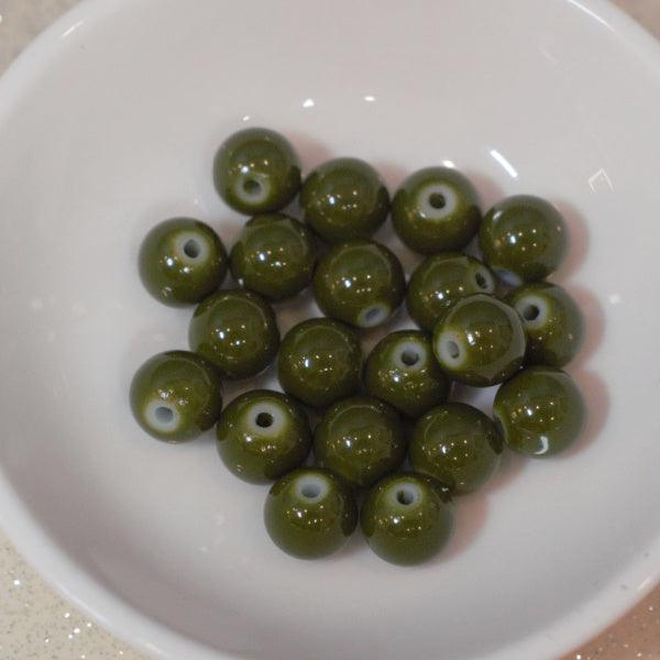 Dark Olive Green 6mm Faux Stone Glass Round Beads - Humpday Beads