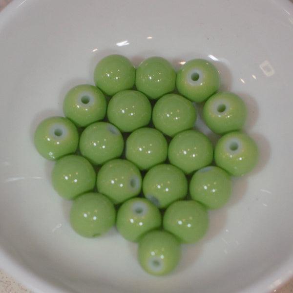 Apple Green 6mm Faux Stone Glass Round Beads - Humpday Beads
