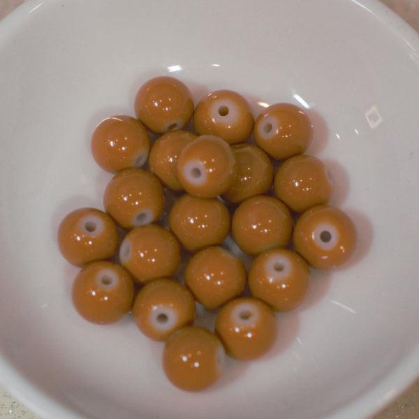 Dark Tan 6mm Faux Stone Glass Round Beads - Humpday Beads