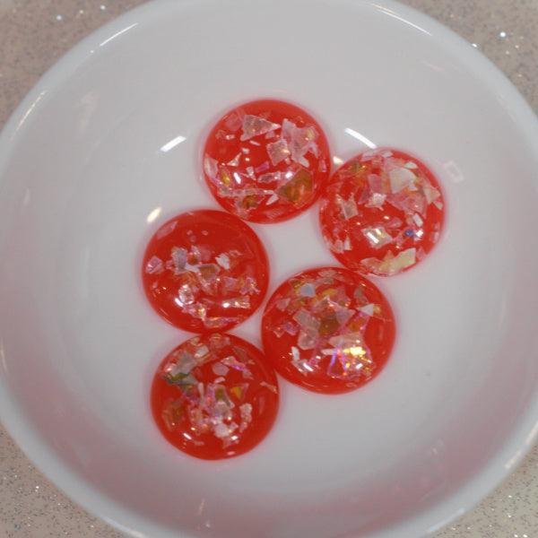 Persimmon Orange w/ Iridescent Flakes Resin Cabochons - 16mm - Humpday Beads