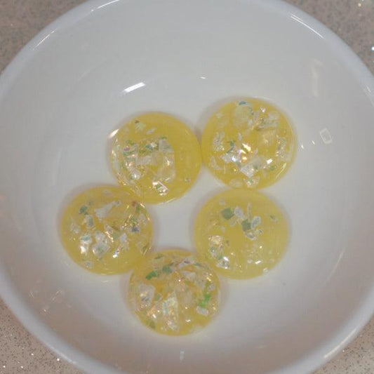 Lemon Yellow w/ Iridescent Flakes Resin Cabochons - 16mm - Humpday Beads