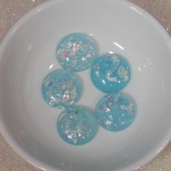 Aqua Blue w/ Iridescent Flakes Resin Cabochons - 16mm - Humpday Beads