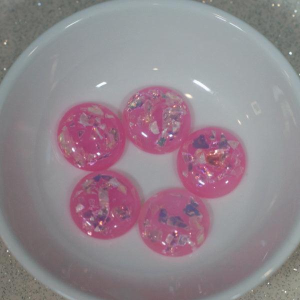 Hot Pink w/ Iridescent Flakes Resin Cabochons - 16mm - Humpday Beads