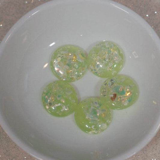 Lime Green w/ Iridescent Flakes Resin Cabochons - 16mm - Humpday Beads