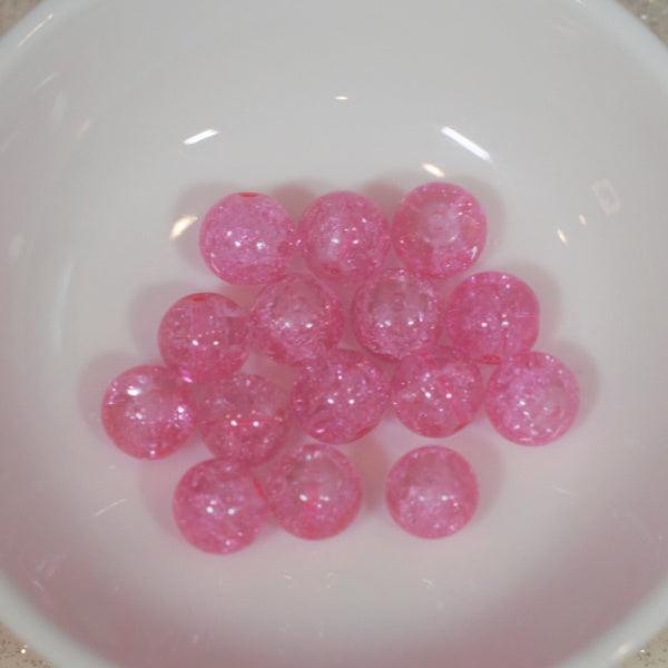 Bubblegum Pink 8mm Crackle Glass Round Beads - Humpday Beads