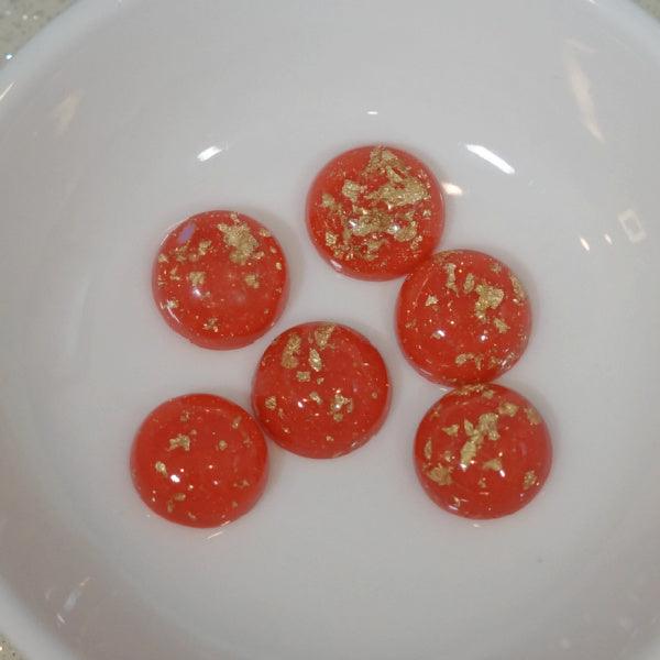 Tomato Red w/ Gold Leaf Flakes Resin Cabochons - 12mm - Humpday Beads