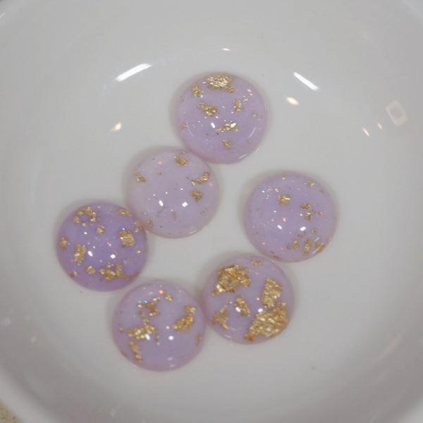 Lavender Purple w/ Gold Leaf Flakes Resin Cabochons - 12mm - Humpday Beads