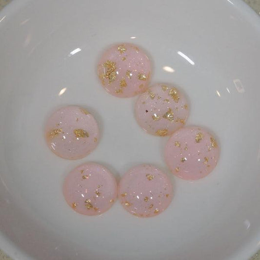 Pale Pink w/ Gold Leaf Flakes Resin Cabochons - 12mm - Humpday Beads