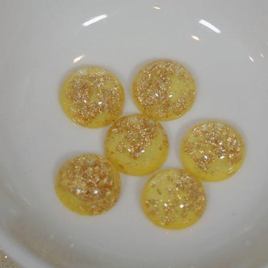 Gold Leaf Flakes Resin Cabochons -Yellow 12mm - Humpday Beads