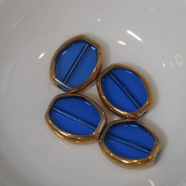 Royal Blue Gold Table Cut Oval Tablet Glass Beads - 17x14mm - Humpday Beads