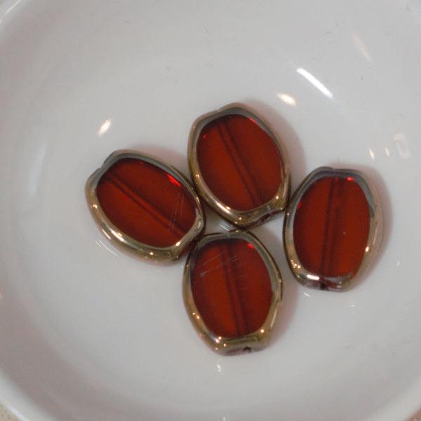 Ruby Red Gold Table Cut Oval Tablet Glass Beads - 17x14mm - Humpday Beads