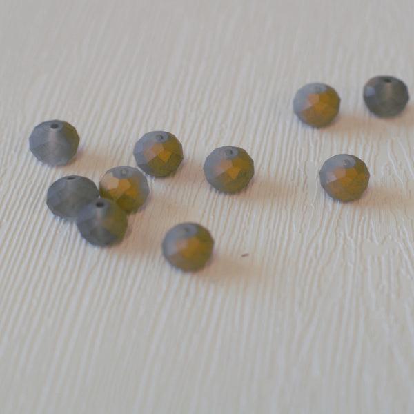 10mm Faceted Glass Rondelle Beads - Matte Gray Gold Halfcoat - Humpday Beads