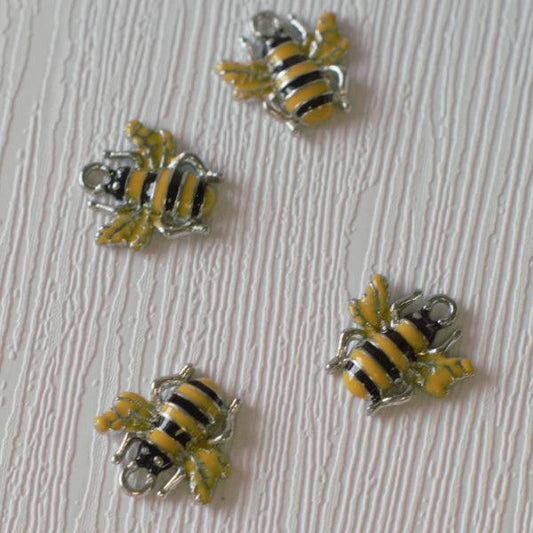 Enameled Silver Metal Charms - Bumble Bee - Humpday Beads