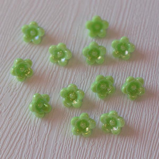 Acrylic Button Flower Beads - Lime Green Iridescent - Humpday Beads