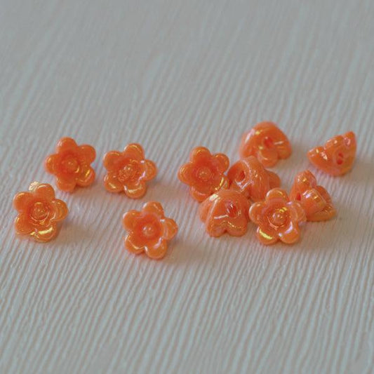 Acrylic Button Flower Beads - Orange Iridescent - Humpday Beads