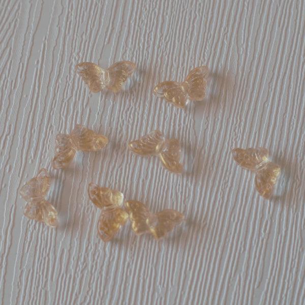 Flying Butterfly Pressed Glass Beads - Crystal w/ Gold - Humpday Beads