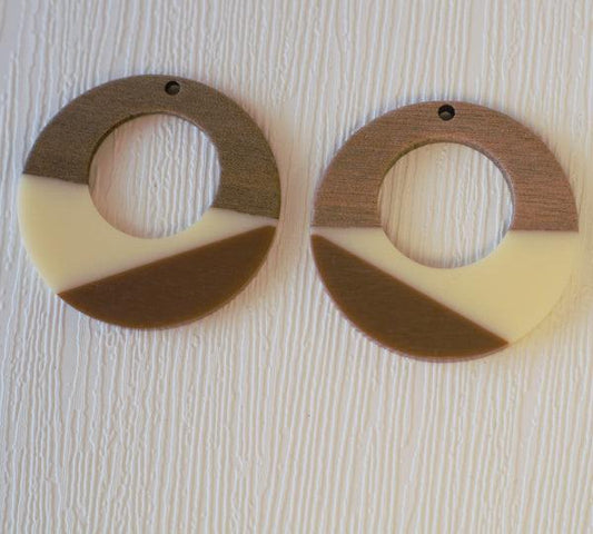 Walnut Wood & Latte Resin Off Center Hoops - 40mm - Humpday Beads