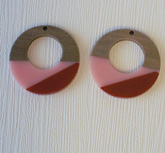 Walnut Wood & Blush Resin Off Center Hoops - 40mm - Humpday Beads