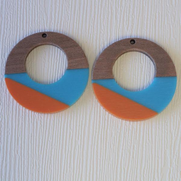 Walnut Wood & Sunset Resin Off Center Hoops - 40mm - Humpday Beads