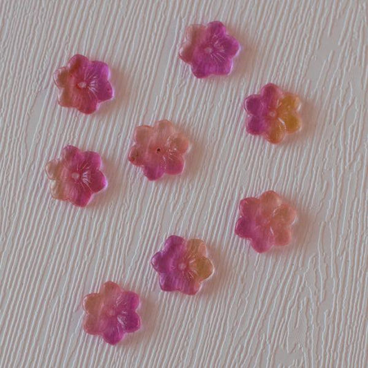 Plumeria Flower Czech Pressed Glass Beads - Hot Pink Yellow Two Tone - Humpday Beads