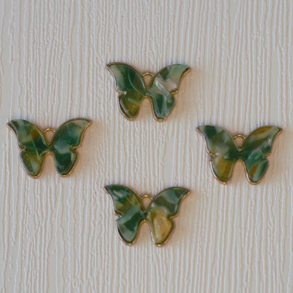Cellulose Butterfly Gold Metal Charms - Green - Humpday Beads