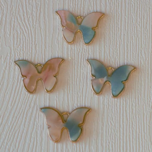 Cellulose Butterfly Gold Metal Charms - Blue w/ Pink - Humpday Beads
