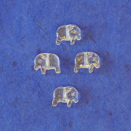 Elephant Pressed Glass Beads -Crystal w/ Gold Flecks - Humpday Beads