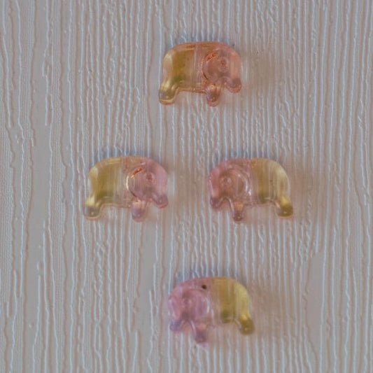 Elephant Pressed Glass Beads - Pink Yellow Two Tone - Humpday Beads