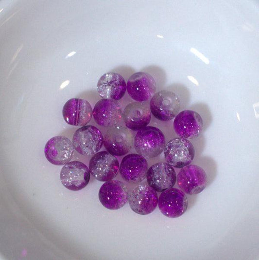 Purple Crystal Two Tone 6mm Crackle Glass Round Beads - Humpday Beads