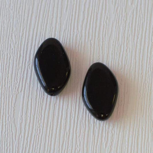Large Flat Oval Czech Glass Beads - Black - Humpday Beads