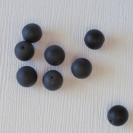 12mm Round Czech Glass Beads - Matte Black - Humpday Beads