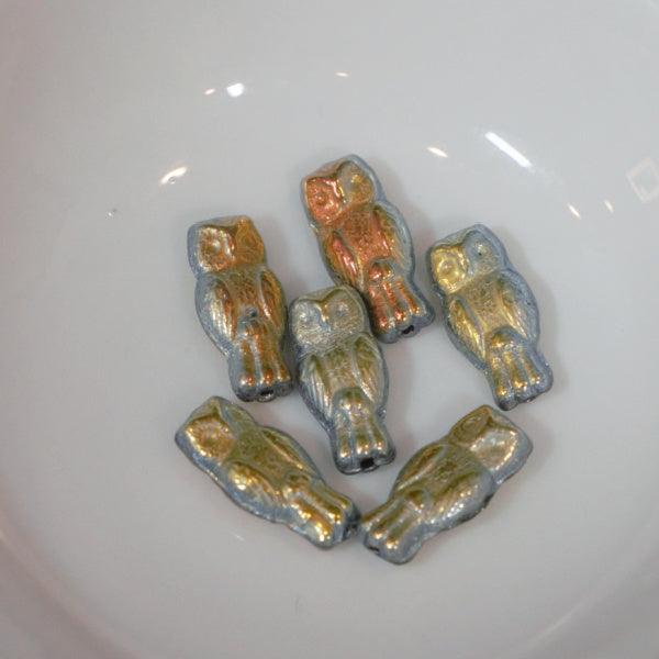 Metallic Vitrial Owl Czech Pressed Glass Beads - Humpday Beads