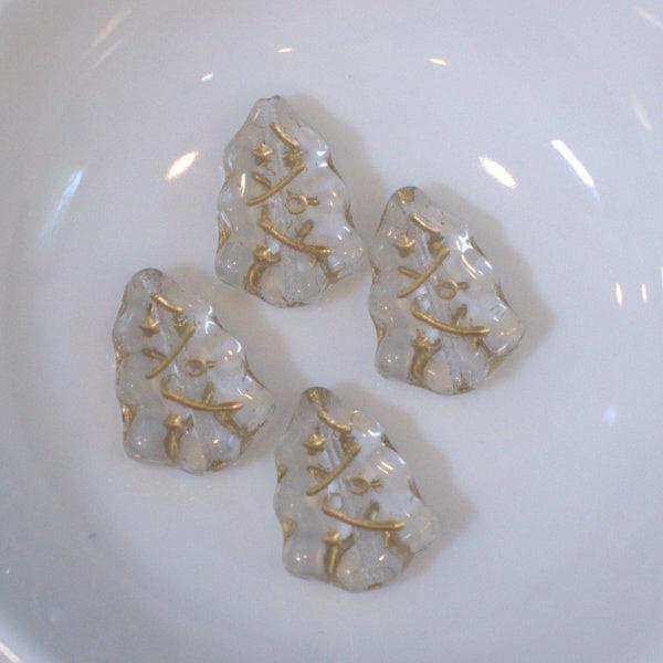 Crystal w/Gold Christmas Tree Czech Pressed Glass Beads - Humpday Beads