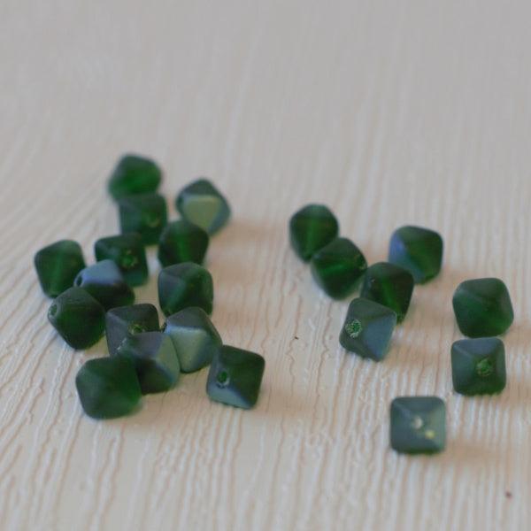 6mm Bicone Czech Glass Beads - Matte Emerald Green AB - Humpday Beads