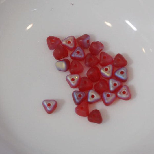 Matte Ruby Red AB Sm Triangle Czech Glass Beads - Humpday Beads