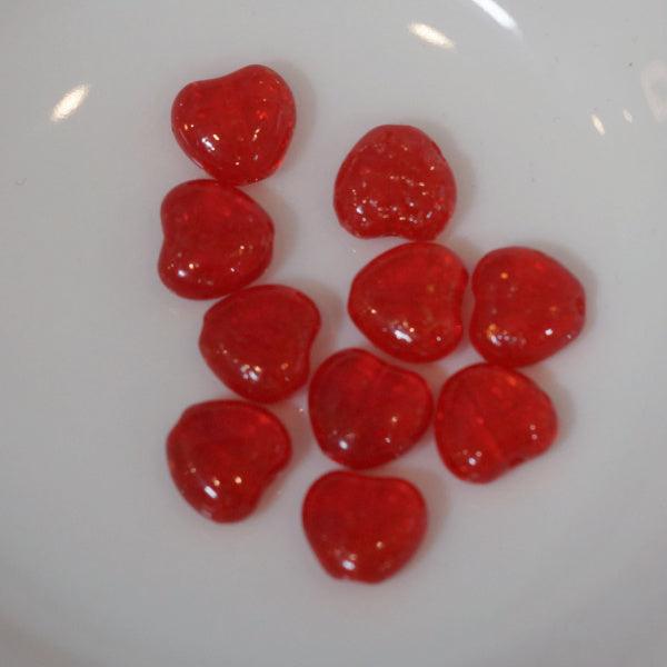 Crackle Heart Czech Pressed Glass Beads - Red 10mm - Humpday Beads