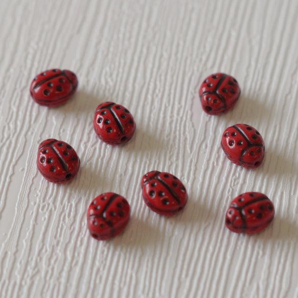 Ladybug Czech Pressed Glass Beads - Sm Red w/Black - Humpday Beads