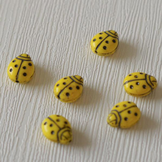Large Ladybug Czech Pressed Glass Beads - Opaque Yellow - Humpday Beads