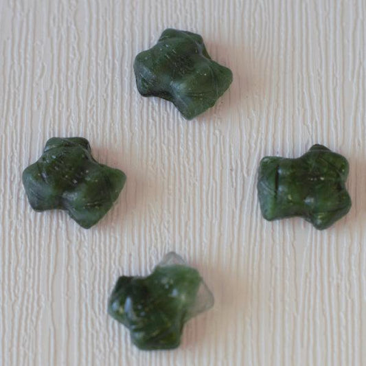 Frog Czech Pressed Glass Beads - Green w/ Black - Humpday Beads