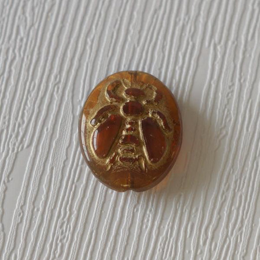 Bee Czech Pressed Glass Beads - Topaz with Gold - Humpday Beads