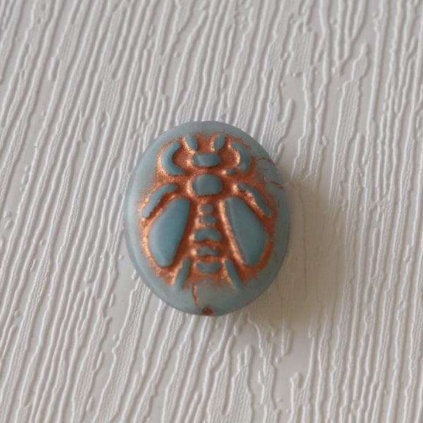 Bee Czech Pressed Glass Beads - Dusty Teal with Copper - Humpday Beads