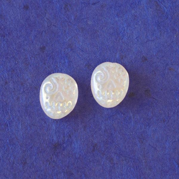 Sugar Skull Czech Pressed Glass Beads - Crystal AB - Humpday Beads