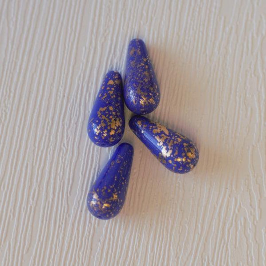 Large Drop Czech Glass Beads -Cobalt Blue w/ Copper - Humpday Beads