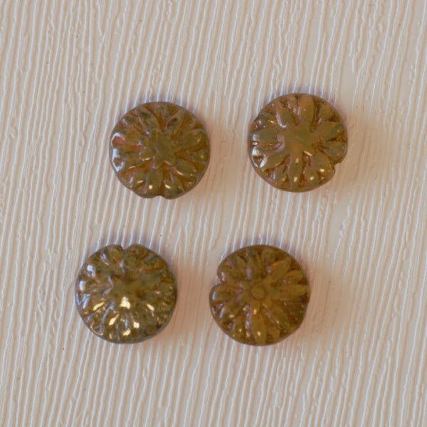 15mm Flower Disc Czech Pressed Glass Beads - Brown Luster
