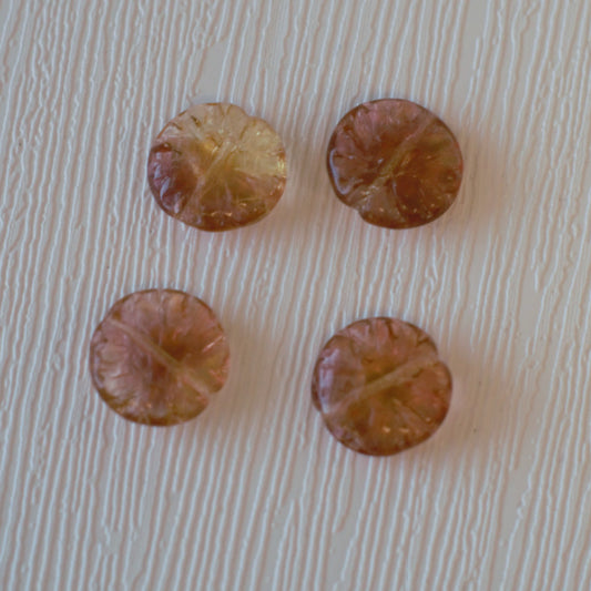 15mm Flower Disc Czech Pressed Glass Beads - Yellow Pink Two Tone